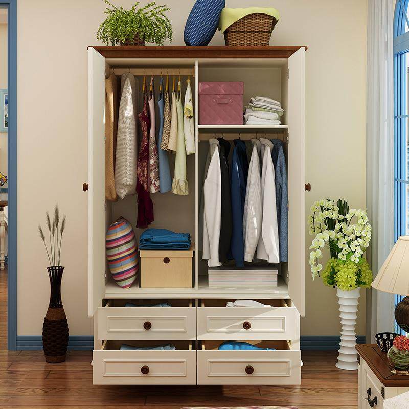美式乡村实木两门衣柜 地中海卧室大空间储物衣柜 欧式储物衣橱