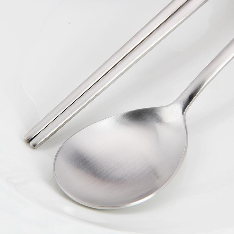 韩式餐具筷子勺子两件套套装现货韩国进口304不锈钢餐具