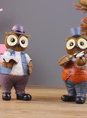 美式风格猫头鹰动物小摆件家居桌面客厅隔断酒柜办公室房间摆设品