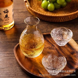 创意锤纹清酒壶套装 祥云玻璃酒日式 壶金J边白酒杯家用温酒玻璃酒