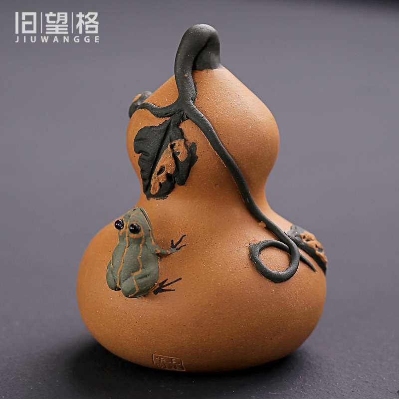 1VPR紫砂葫芦西瓜青蛙喷水可养茶宠手工小摆件茶盘茶道配件茶玩