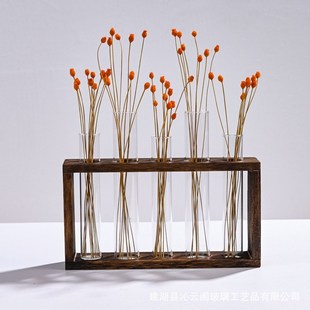 饰摆 创意试管玻璃花瓶水培植物壁挂木架复古简约家居客厅桌Y面装
