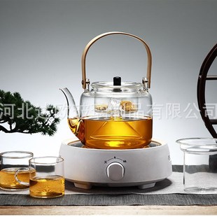 玻璃煮茶壶蒸汽煮茶器烧水壶黑C茶大容量过滤竹把提梁壶蒸茶壶