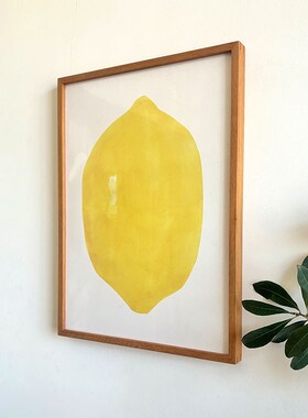黄色柠檬装饰画客厅挂画大气简约壁画餐厅柚木实木有框画北欧风格