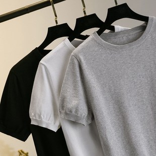 线衣春秋毛衣线衫 女针织衫 套头全棉宽松大码 纯棉圆领短袖 T恤 罩衫