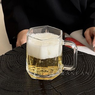 啤酒杯子透明玻璃杯茶杯家用水杯带把扎啤杯果汁牛奶杯加厚饮料杯