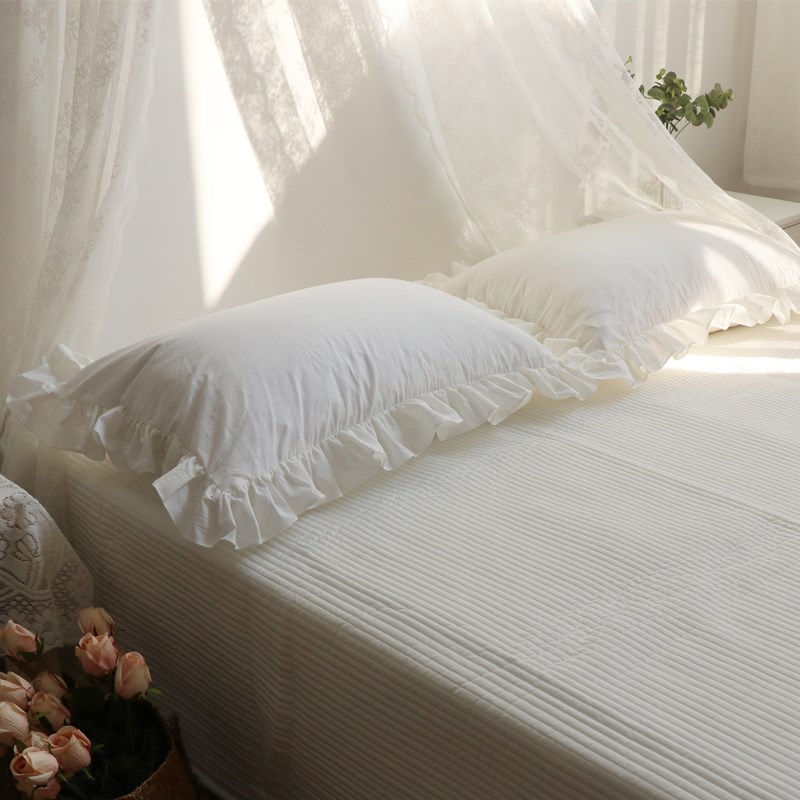 枕套纯棉公主风花边 全棉枕头套一对48*74大号白色荷叶边单人夏季