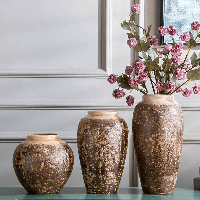 土化羽陶瓷花瓶复古颜色釉窑变美式摆件家居软装饰品干花插花花盆