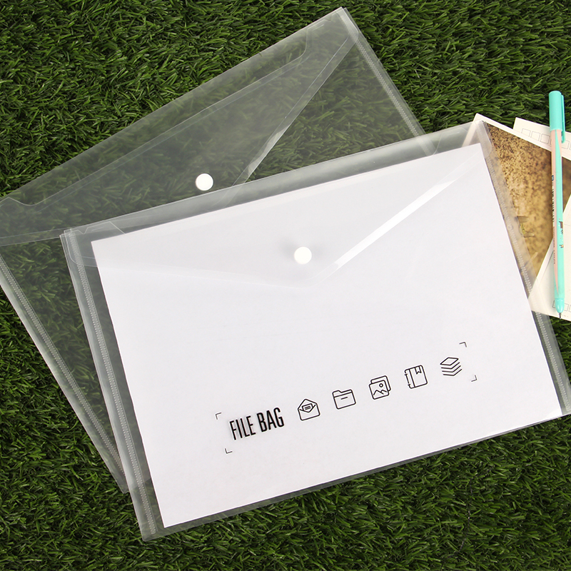 12个装A4简约按扣文件袋学生透明收纳试卷袋办公档案资料袋防水学