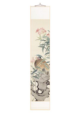 任熊花鸟国画新中式卷轴挂画竖版玄关走廊过道装饰画餐厅书房壁画