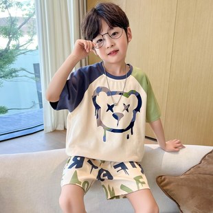 亲子睡衣父子夏款纯棉儿童家居服男童夏季短袖中大童男孩薄款夏天