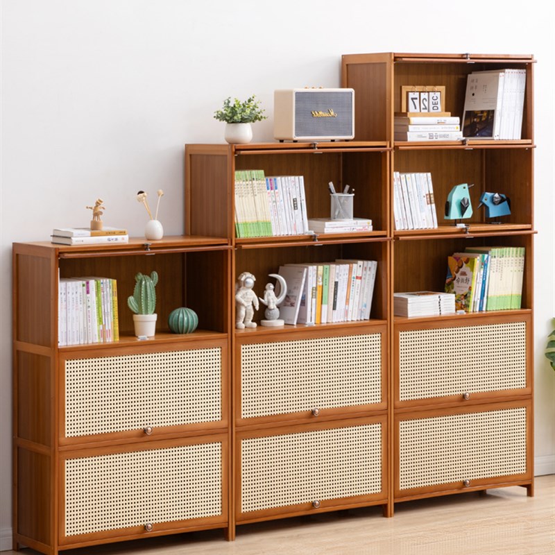 竹实木组合书柜书架新中式客厅一体整面墙轻奢办公书房大书柜置物