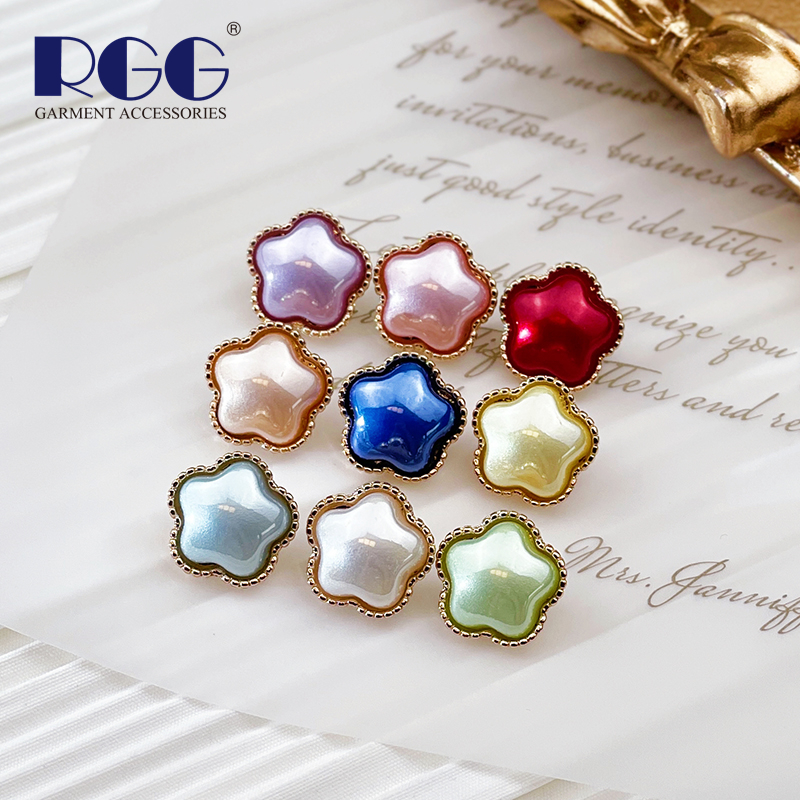 时尚花形金属衬衫钮扣五朵花瓣珍珠组合扣子女上衣毛衣开衫装饰扣