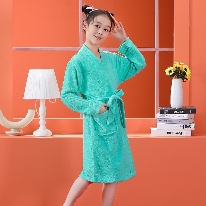 浴袍式浴巾儿童男女童洗澡游泳四季通用中长款毛巾料吸水浴衣睡袍