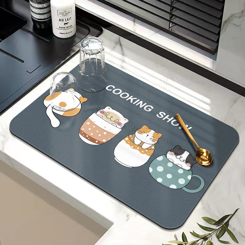 厨房台面沥水垫硅藻泥放碗筷盘杯多功能隔热垫可裁剪洗手台吸水垫