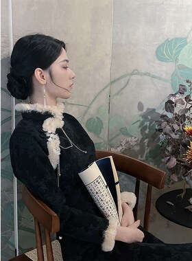 小乔旗袍冬季加厚黑色古法新中式气质秋冬2024新款年轻款少女国风