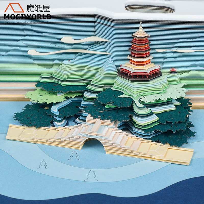 杭州西湖3d立体纸雕便签龙年新品雷峰塔模型中国风文创礼品摆件