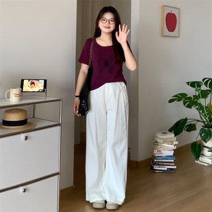 喵喵 显瘦高腰牛仔直筒阔腿裤 大码 梨形mm初夏时尚 0265 女装 微胖