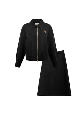 NAZ那子大码早秋新款微胖复古休闲夹克外套胖mm长短裙设计感套装