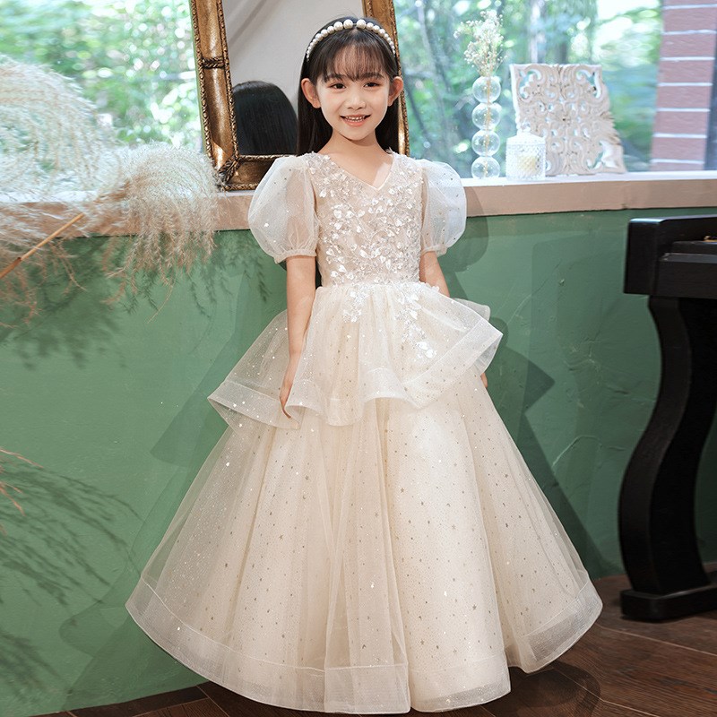 高端大码女大童钢琴生日主持人气质礼服花童公主裙小女孩演奏演出