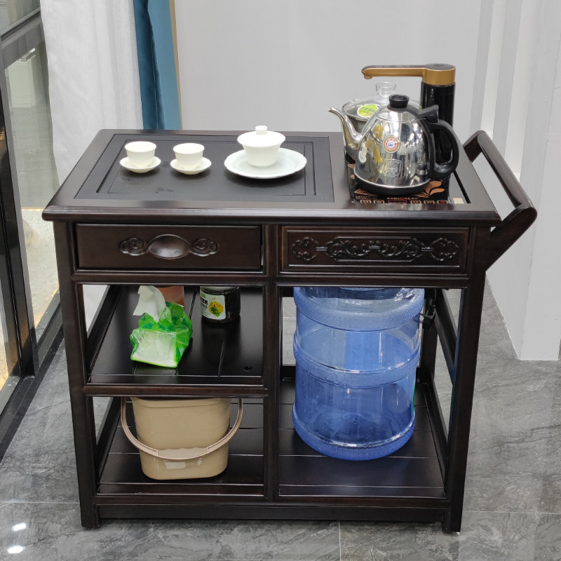 朴房茶车实木移动茶台家用新中式乌金石小茶桌花梨木沙比利一体