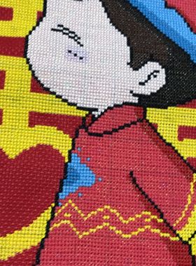 纯手工十字绣抱枕套枕头套结婚爱情情侣床头喜庆爱情婚庆卧室包邮