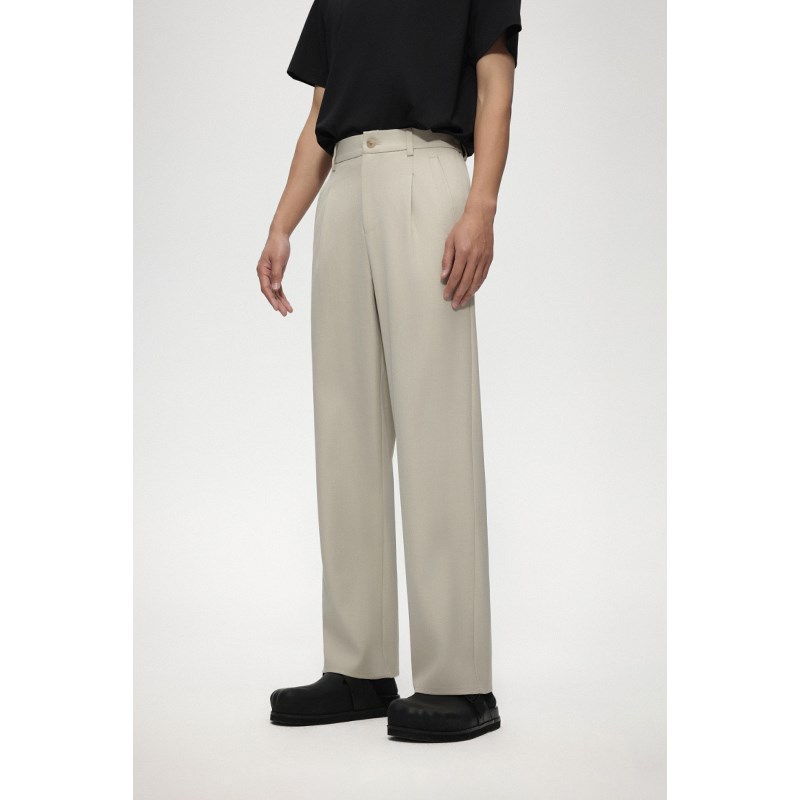 w2x2025新款一字袋夏季薄款单褶休闲裤男垂坠感男裤子时尚西装裤