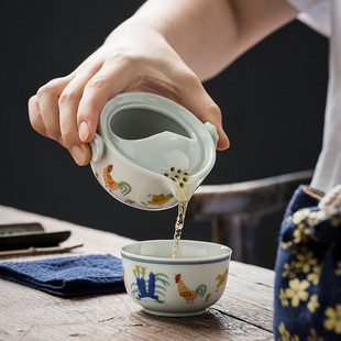 一壶一杯单人陶瓷办公室便携式 2.8亿斗彩鸡缸杯快客杯 旅行茶具