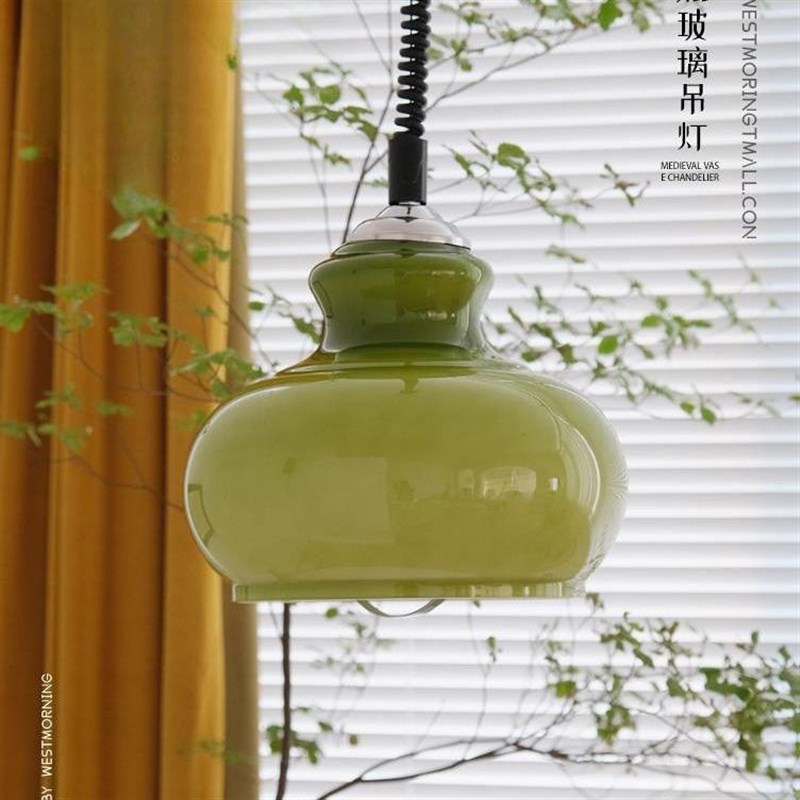 法式复古可拉伸缩升降餐厅吊灯北欧奶油风中古书房餐桌主灯玻璃灯