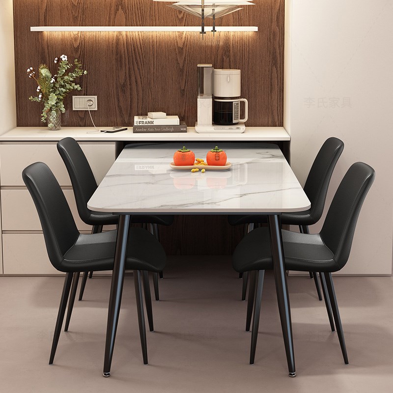 意式轻奢岩板餐桌家用简约大理石接待洽谈方桌小户型吃饭桌长方形