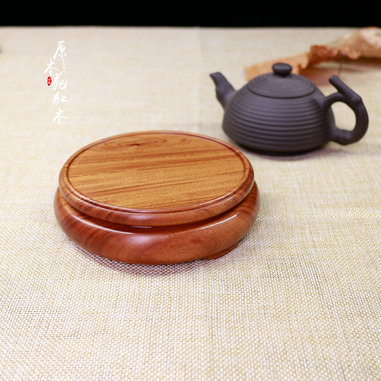 实木花瓶盆景底座木雕圆形摆件装饰家居饰品文玩玉器茶壶茶杯底托