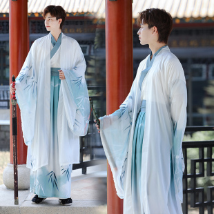 古装 汉服男中国风古风武侠剑客男士 书生夏季 公子学生套装 衣服 大码