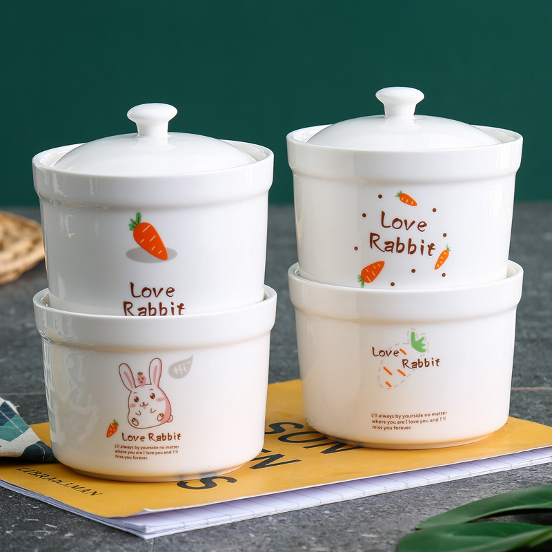 4.5英寸炖盅和盖隔水炖盅陶瓷炖煲汤盅餐厅餐具带盖补品蒸蛋例汤