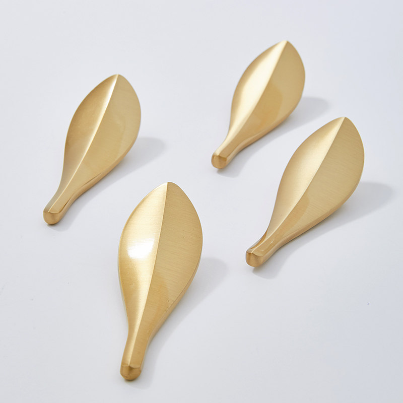 创意个性枇杷树叶黄铜柜门把手抽屉衣柜五金柜子橱柜北欧金色拉手