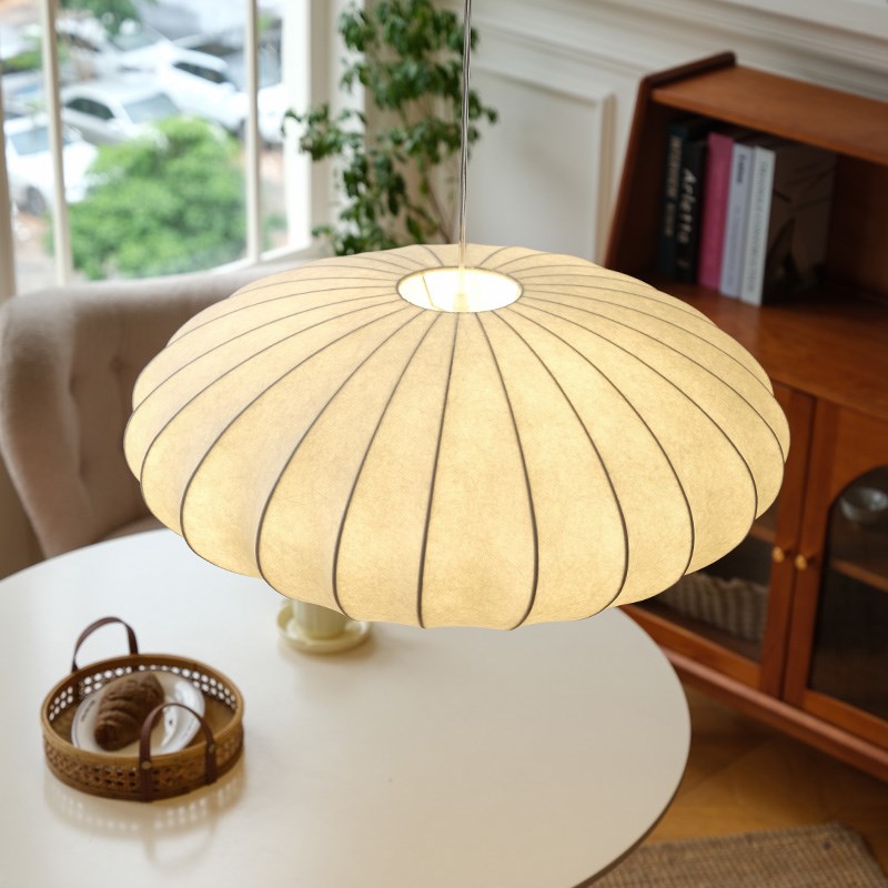 由灯记日式蚕丝吊灯设计师新款中古风卧室书房法式奶油风餐厅吊灯