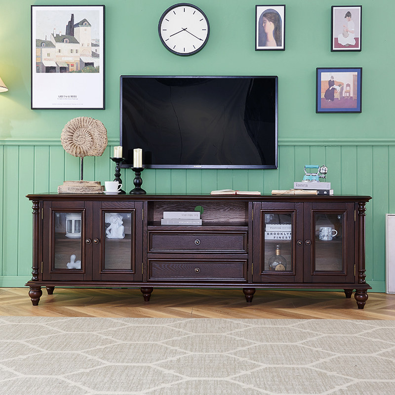 美式乡村复古全实木客厅小户型家用储物柜一体茶几电视柜组合