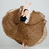 广场舞裙雪纺半身裙女高腰720度大摆裙子豹纹新疆舞舞蹈裙跳舞裙a