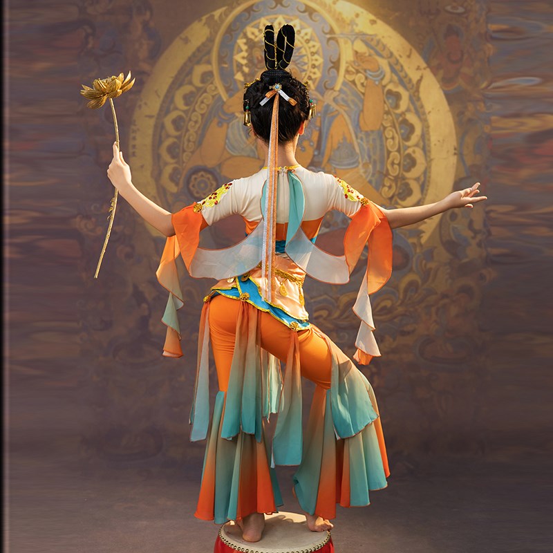 儿童敦煌飞天舞蹈服装演出服女童飘逸中国风古典舞反弹琵琶表演服