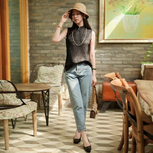 玉想沉风中式女装夏季新品复古中国风黑色显瘦日常款无袖旗袍上衣