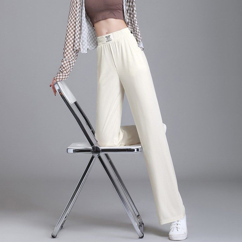 小个子窄版阔腿裤休闲裤女春夏修身直通女垂感高腰弹力筷子条九分