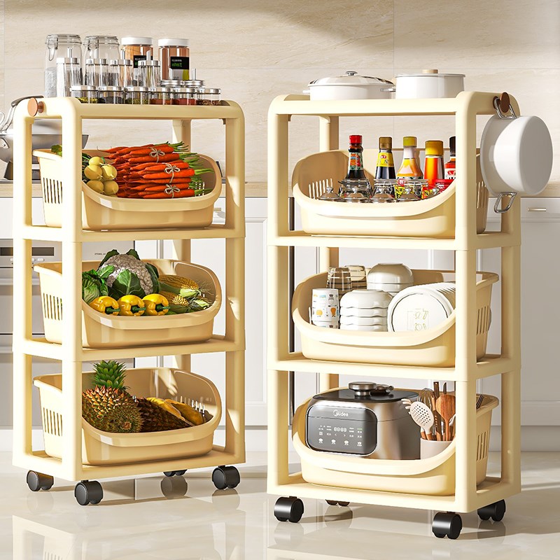 厨房果蔬置物架移动果蔬篮蔬菜篮落地夹缝收纳架零食小推车收纳筐