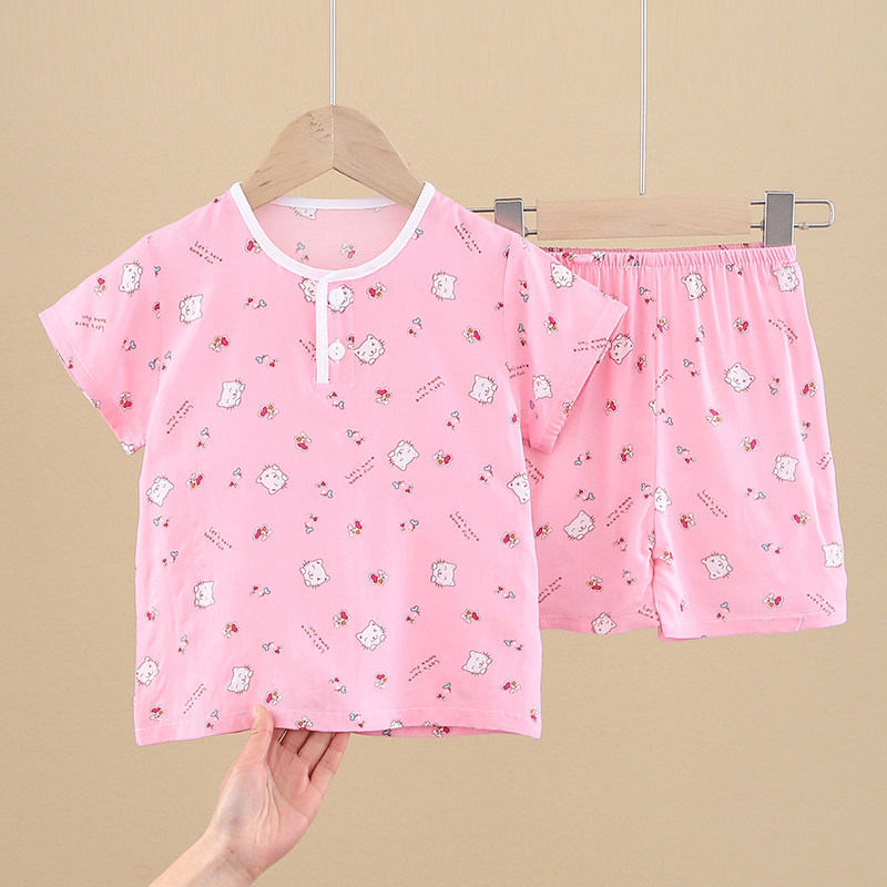 儿童睡衣夏季棉绸小孩薄款宝宝女童男童中大童短袖绵绸空调服套装,童装/婴儿装/亲子装,家居服套装,淘宝优惠券,粉丝福利购,淘宝优惠卷