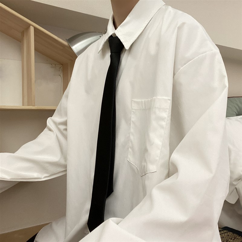 上野 春秋款白色长袖衬衫男宽松休闲可内搭可单穿的好看衬衣