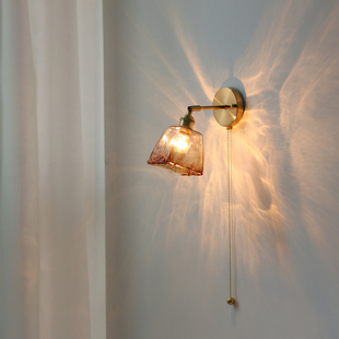 复古拉线壁灯北欧民宿床头餐厅饭厅咖啡厅琥珀色网红自带开关灯具