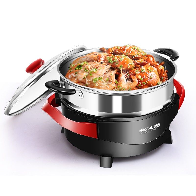 麦饭石电锅多功能电热锅插电韩式煮饭炒菜一体锅电火锅家用不粘锅