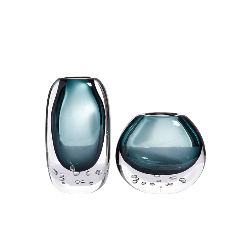 蓝色透明水晶玻璃花瓶摆件北欧创意客厅桌面插花轻奢软装水培花器,家居饰品,花瓶,淘宝优惠券,粉丝福利购,淘宝优惠卷