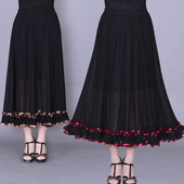 2021中年女装 裙子 中老年松紧腰大摆跳舞时尚 长裙妈妈装 半身裙夏季