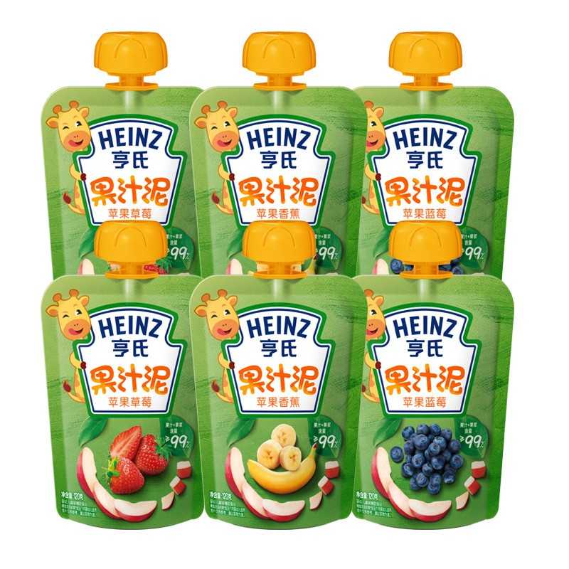 亨*氏宝宝婴幼儿辅食果汁泥120g苹果草莓香蕉蓝莓宝宝水果泥吸吸