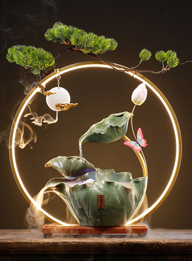 速发陶瓷循环流水生财加湿器客桌办公室厅装面饰招财摆件乔迁开业