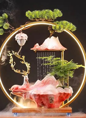 速发创意招财流水器礼鹿生财摆件循环开玄关客厅办公室乔迁水业一